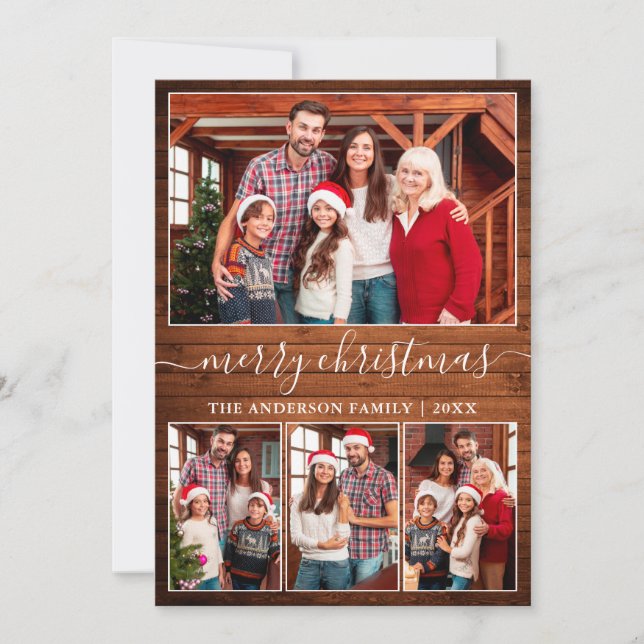 Modern kalligrafi 4 Photo Wood God jul Julkort (Framsida)