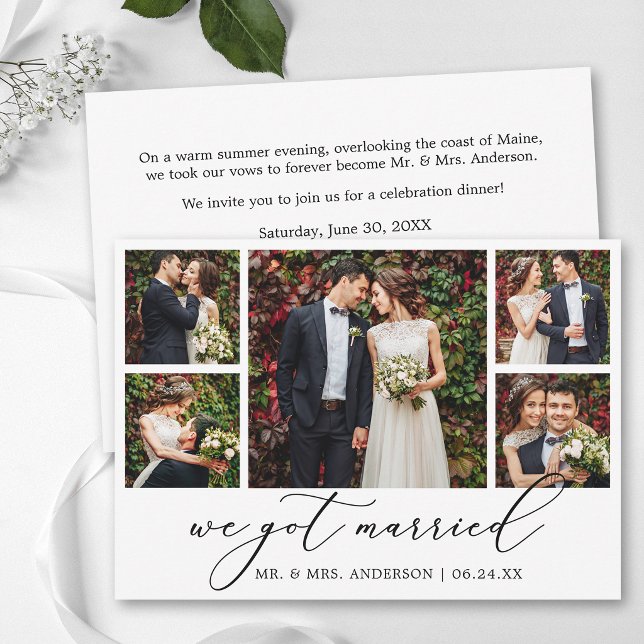 Modern kalligrafi 5 bilder bröllopsafterparty meddelande (Customize to change your personalized text style, size or color.)