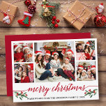 Modern kalligrafi 5 Photo Family Jul Red Julkort<br><div class="desc">Modern Calligraphy Script 5 Photo Family Photo Collage God jul Card innehåller Watercolor jul Holly Berries - Red Script</div>
