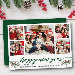 Modern kalligrafi 5 Photo Gott nytt år Grönt Julkort