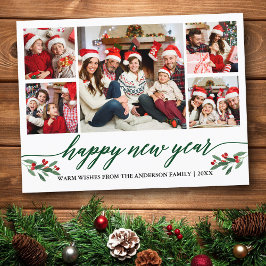 Modern kalligrafi 5 Photo Gott nytt år Grönt Vykort