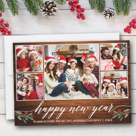 Modern kalligrafi 5 Photo Wood Gott nytt år Julkort