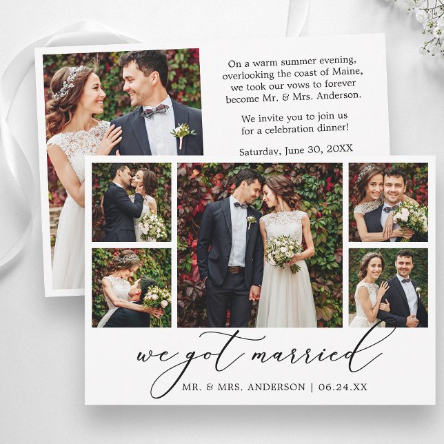 Modern kalligrafi 6 bilder bröllopsafterparty meddelande (Customize to change your personalized text style, size or color.)