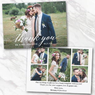 Modern kalligrafi 6 foton Bride Groom Bröllop Tack Kort
