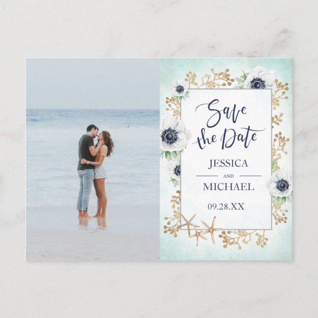 Modern kalligrafi Anemone Flower sparar datumet Inbjudan Vykort (Framsida)