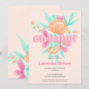 Modern kalligrafi av rosa-blommigten - återdusch f inbjudningar