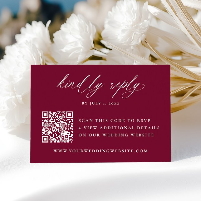 Modern kalligrafi Burgundy QR-kod Bröllops-RSVP OSA Kort (Skapare uppladdad)