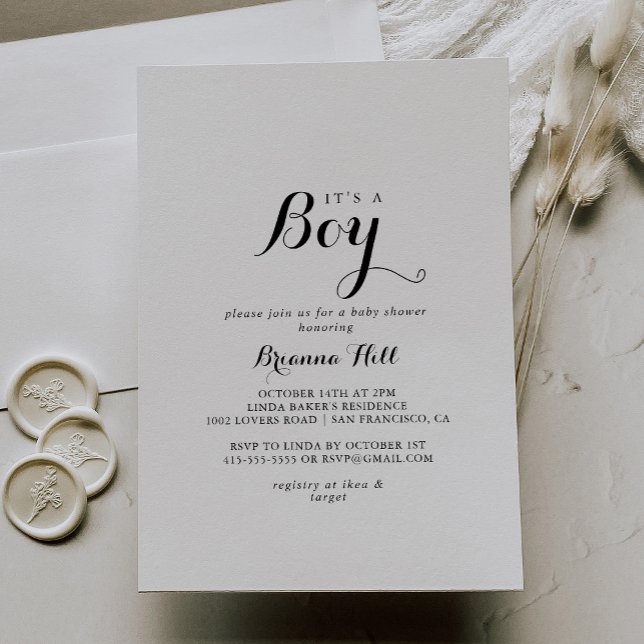 Modern kalligrafi.. Det är en pojkbabyskor Inbjudningar (Skapare uppladdad)