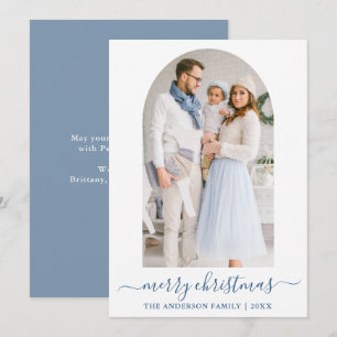 Modern Kalligrafi Dusty Blue Photo Arch jul Julkort