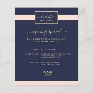 Modern kalligrafi Elegant Guld Rosa & Midnight Blu Flygblad