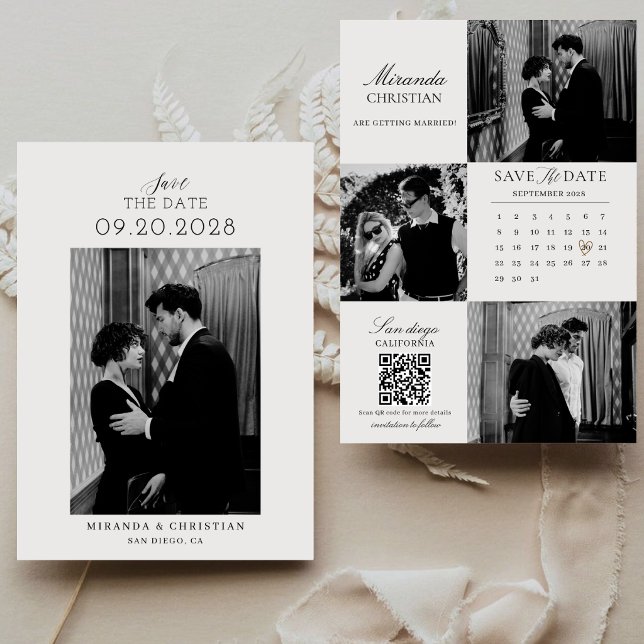Modern kalligrafi Elegant kalender Foto Bröllop  Spara Datumet (Skapare uppladdad)
