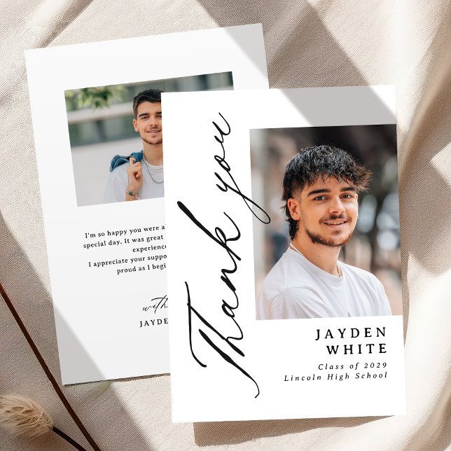 Modern kalligrafi Enkel Foto Examen Tack Kort (Modern Calligraphy Simple Photo Graduation Thank You Card)