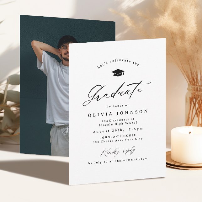 Modern kalligrafi - enkelt foto Studenten Inbjudningar (Modern Calligraphy Simple Photo Graduation Invitation)