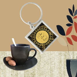 Modern kalligrafi Fars dag Guld Black Swirls Fyrkantig Silverfärgad Nyckelring