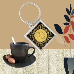 Modern kalligrafi Fars dag Guld Black Swirls Fyrkantig Silverfärgad Nyckelring