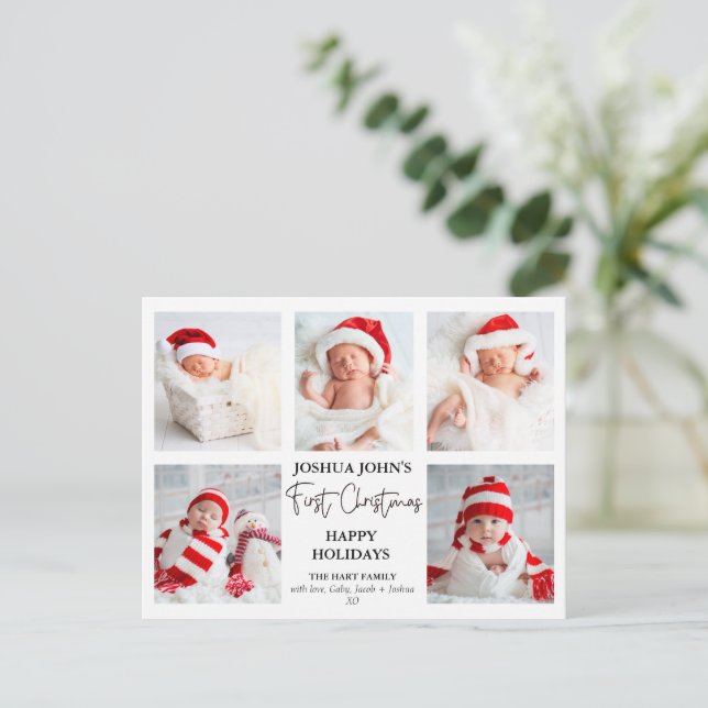 Modern kalligrafi fem foto Första jul Vykort (Stående Fram)
