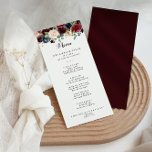 Modern kalligrafi för hösten, burgundy meny<br><div class="desc">I höstas är ett kort för en enkel bröllop perfekt för en riktig,  burgundisk,  modern kalligrafmiddagsmeny. Utformningen har burgundära,  röda,  marinerade,  blå och  strålande och roliga handmålade blommor,  inspirerande naturskönhet. Den här menyn kan användas för bröllopsmottagning,  repetitionsmiddag,  möhippa eller vilken händelse som helst.</div>