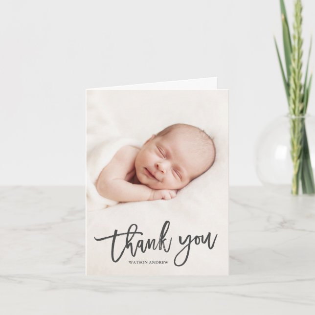 Modern kalligrafi Foto Baby Tack Kort (Framsida)