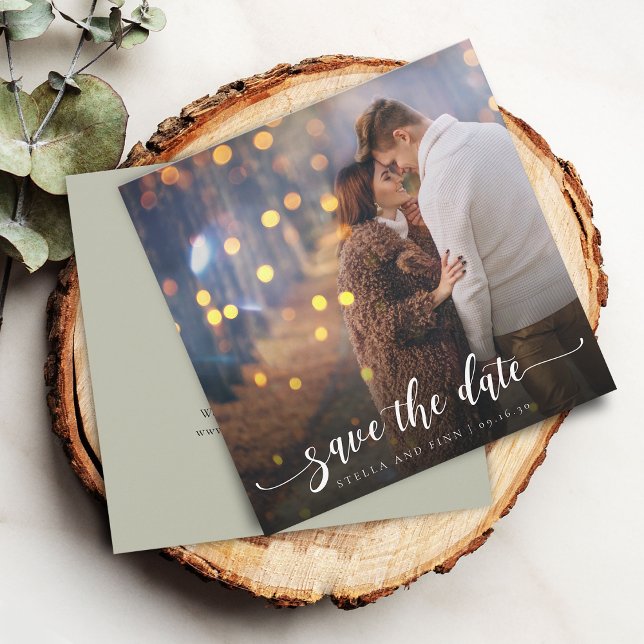 Modern kalligrafi Foto Bröllop Spara Datumet (Modern Calligraphy Photo Wedding Save The Date)
