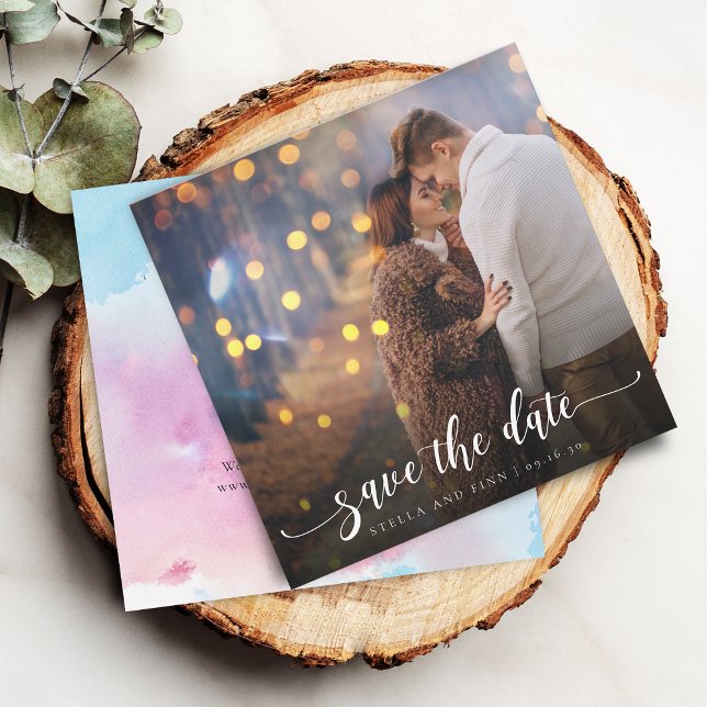 Modern kalligrafi Foto Bröllop Spara Datumet (Modern Calligraphy Photo Wedding Save The Date)
