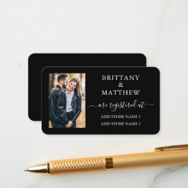 Modern kalligrafi foto bröllopspresentlista svart tilläggskort