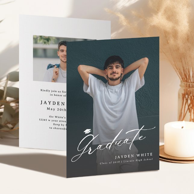 Modern kalligrafi foto examen inbjudningar (Modern Calligraphy Photo Graduation Announcement)