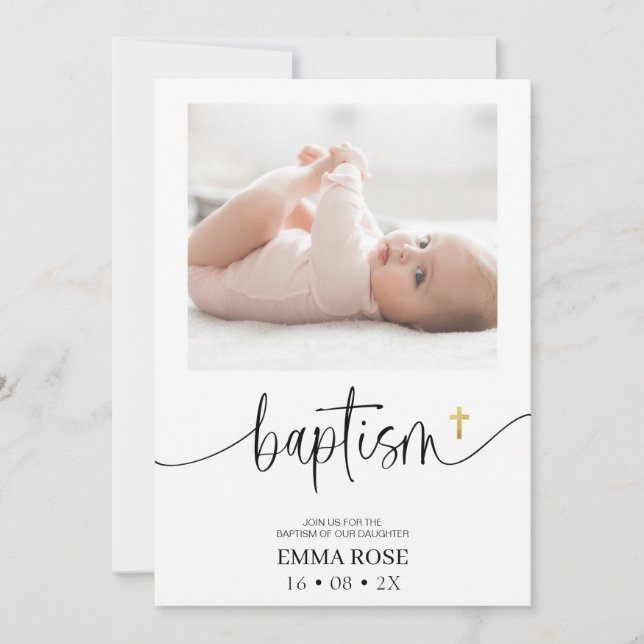 Modern kalligrafi Fotodobaptism Inbjudningar (Framsida)