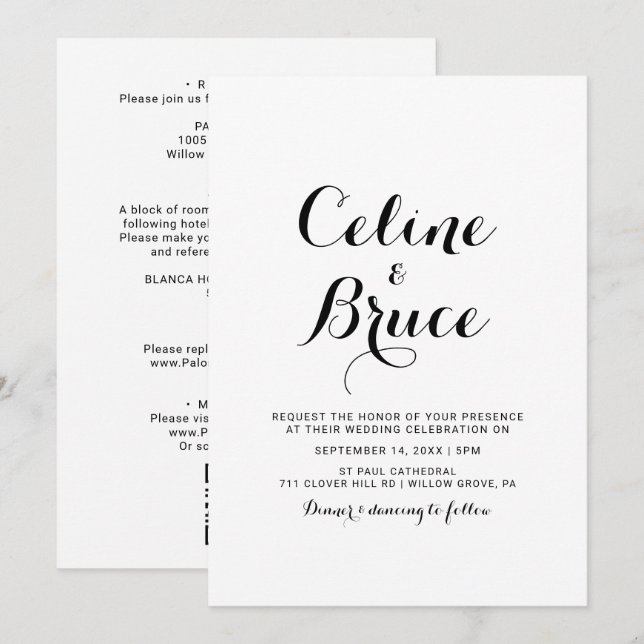 Modern Kalligrafi Front och Back Bröllop Inbjudningar (Fram/baksida)