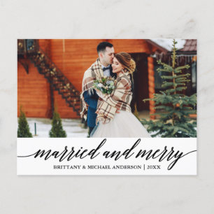 Modern kalligrafi, gift och Merry Bröllop Photo Vykort