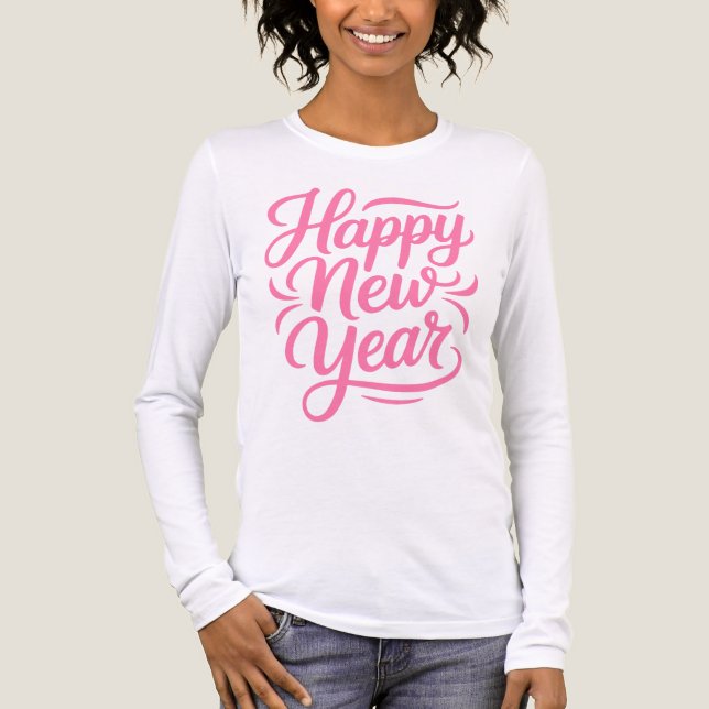Modern kalligrafi Gott nytt år i rosa T Shirt (Framsida)