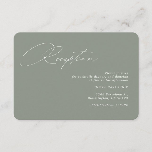 Modern kalligrafi Grön Salvia Bröllopsmottagning Tilläggskort (Framsida)