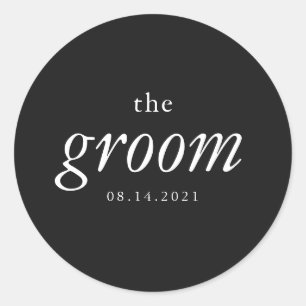Modern kalligrafi Groom Black and White Bröllop Runt Klistermärke
