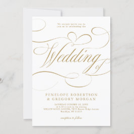 Modern kalligrafi guld vit QR-kod bröllop Inbjudningar