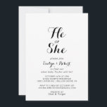 Modern kalligrafi Han eller hon avvisar Gender Inbjudningar<br><div class="desc">Denna moderna kalligrafi som han eller hon gender avslöjar inbjudan är perfekt för en enkel babydusch firande. Utformningen har ett vackert teckensnitt i en vit bakgrund för att göra evenemanget skönare.</div>