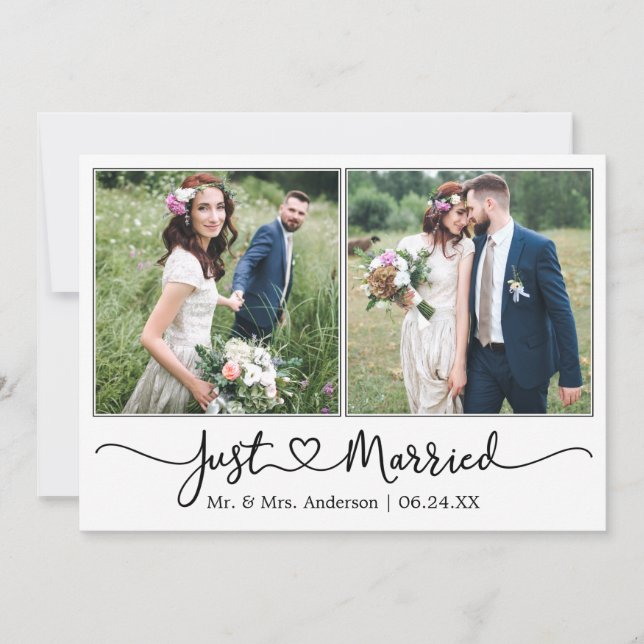 Modern Kalligrafi Heart 2 Photo Bröllop Meddelande (Framsida)