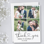Modern Kalligrafi Heart 4 Photo Bröllop Tack Kort<br><div class="desc">Modern minimalistisk enkel Calligraphy-skript Heart Bröllop Bride and Groom 4 Photo-tacka dig Card</div>