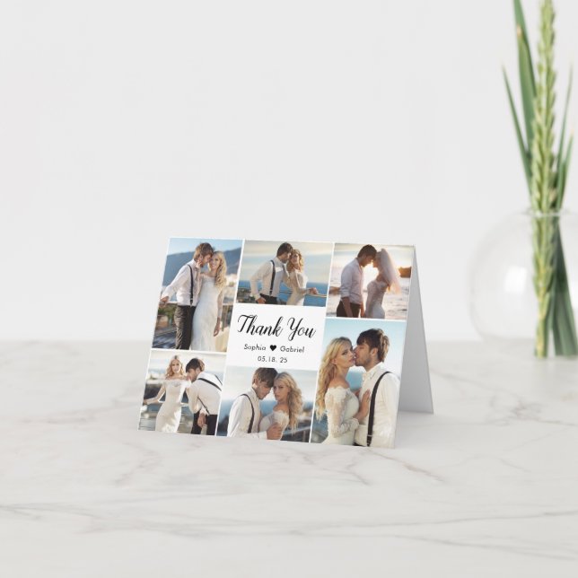 Modern kalligrafi Heart 6 Photo Collage Bröllop Tack Kort (Framsida)
