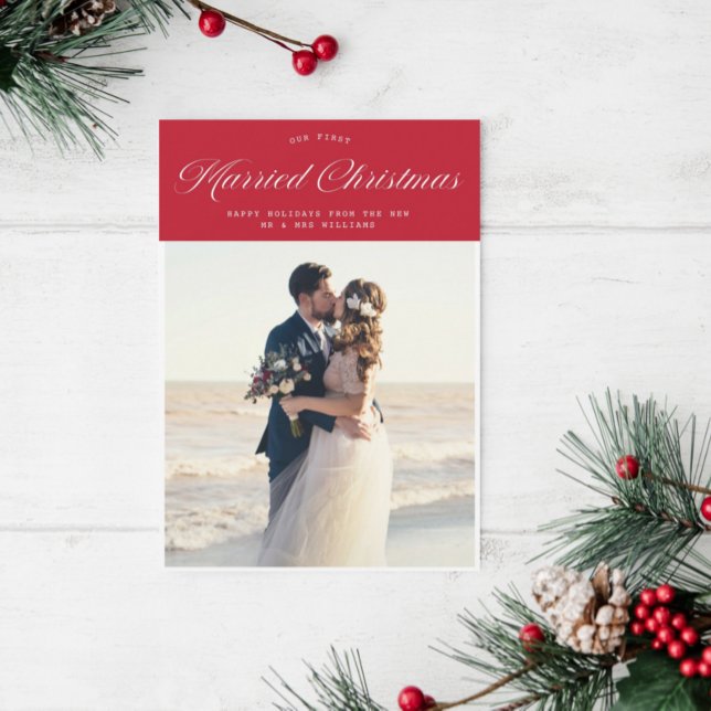 Modern kalligrafi helgdag bröllop julkort (Skapare uppladdad)