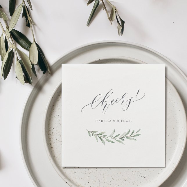 Modern kalligrafi hyllar den orustiska grein bröll pappersservett (Modern calligraphy cheers rustic greenery wedding napkins)