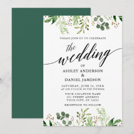 Modern kalligrafi i den botaniska Grönten Bröllop Inbjudningar