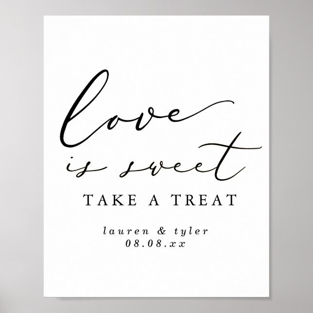 Modern kalligrafi Kärlek är sött Bröllops efterrät Poster (Framsidan)