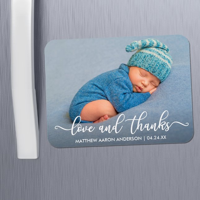 Modern kalligrafi Kärlek och tack Baby Magnet (Customize to change your personalized text size or text style.)
