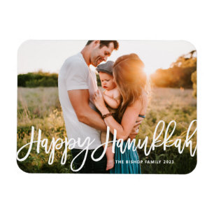 Modern kalligrafi Lycklig Hanukkah Photo Magnet