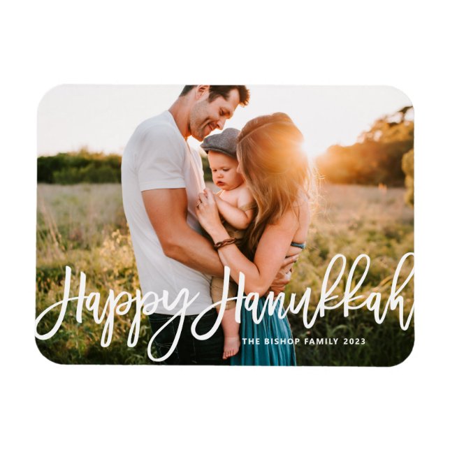 Modern kalligrafi Lycklig Hanukkah Photo Magnet (Horisontell)