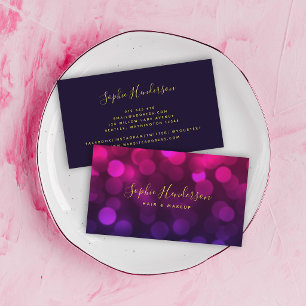 Modern kalligrafi Magenta Blå Bokeh-ljus Visitkort