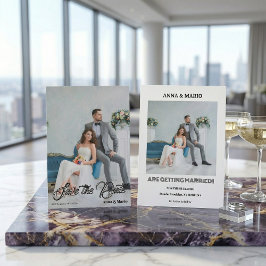 Modern kalligrafi manus foto bröllop spara datumet