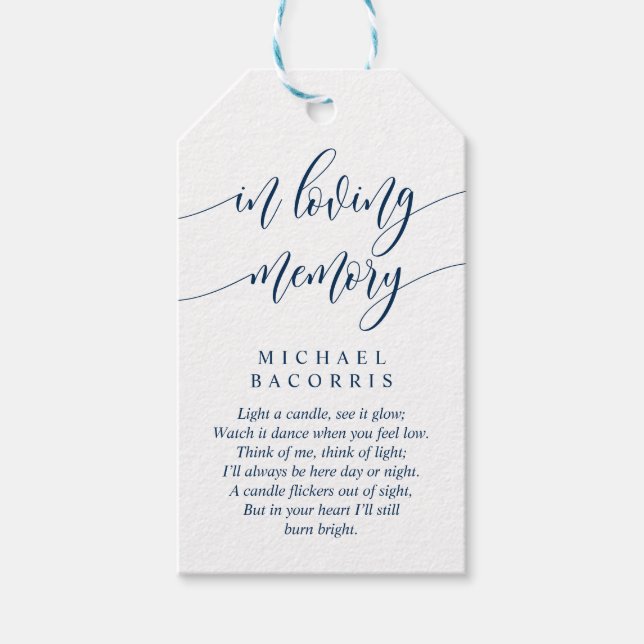 Modern kalligrafi, marinblå, konstljus presentetikett (Framsidan)