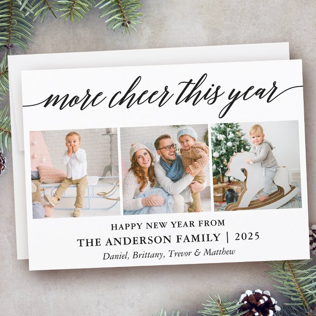Modern kalligrafi - mer schysst i år 3-foto julkort (Customize to add text to back of card.)