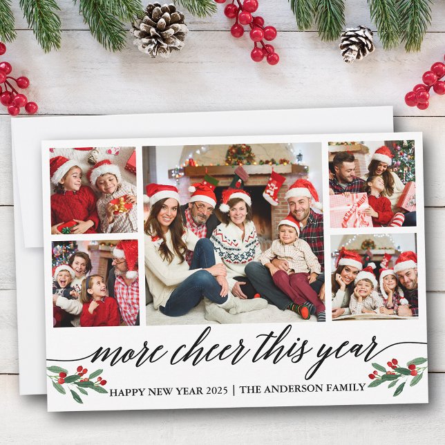 Modern kalligrafi - mer schysst i år 5-foto julkort (Customize to add text to back of card.)