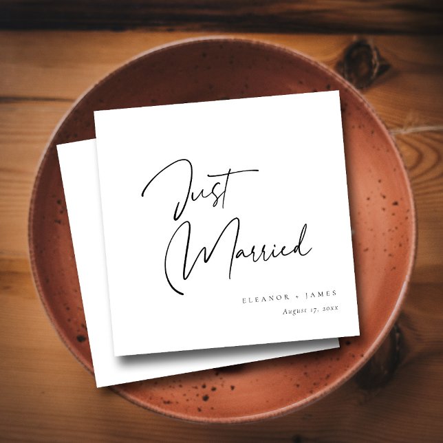 Modern kalligrafi Nygifta : Personlig Pappersservett (Modern Calligraphy Just Married _ Personalized Napkins)
